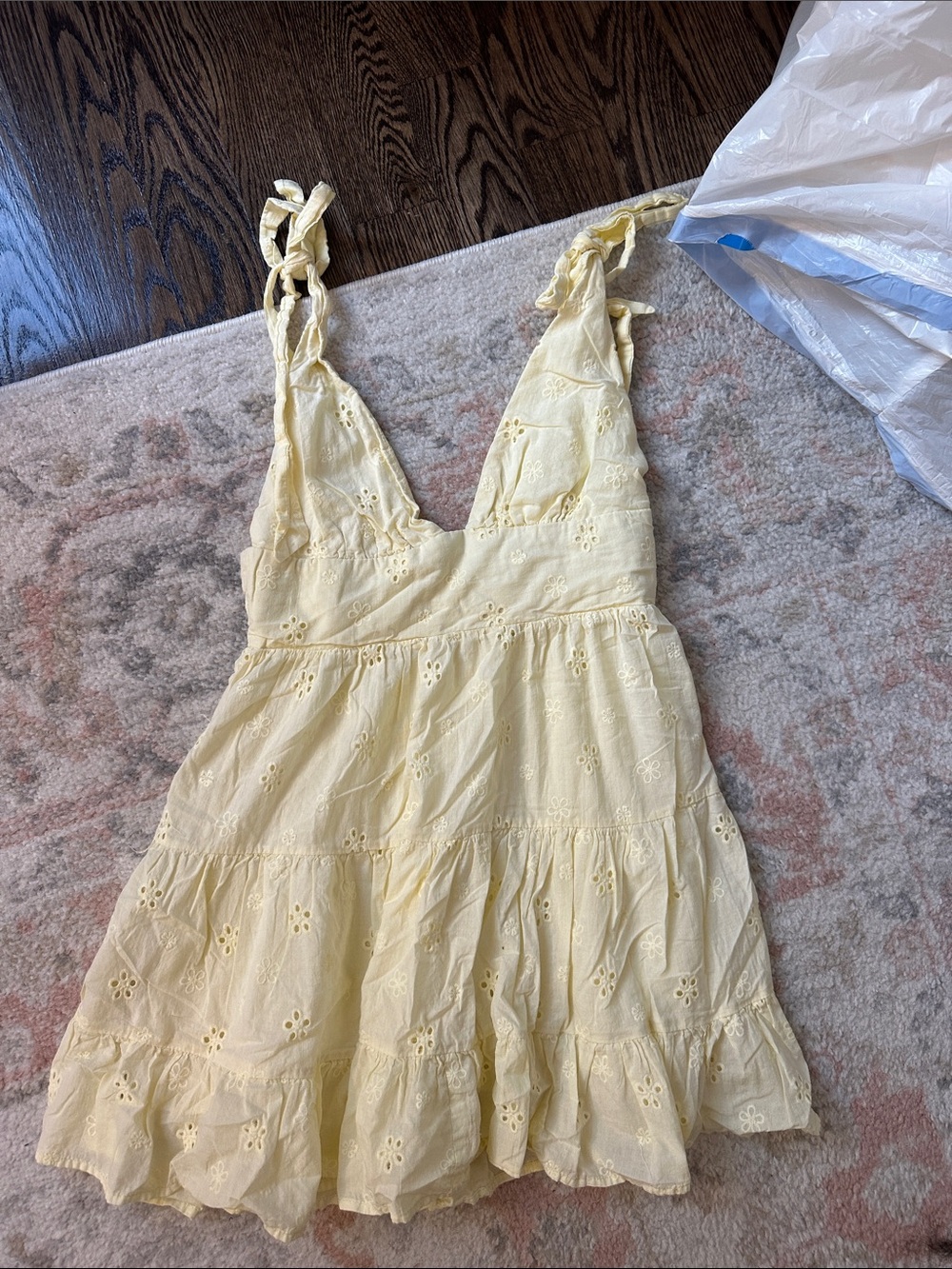 Princess Polly Pale Yellow Eyelet Tie-Shoulder Dress